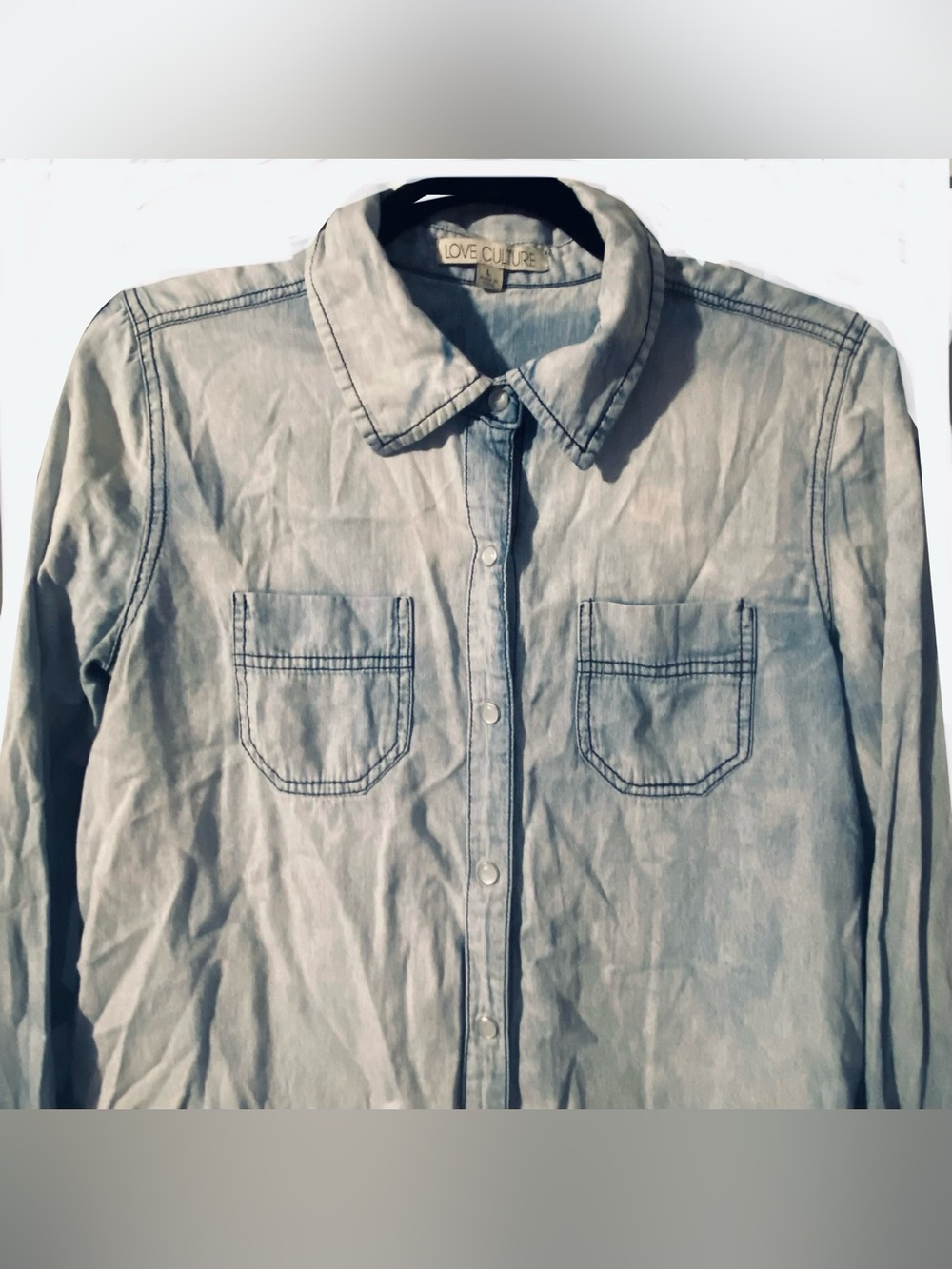 Love Culture  Pale Blue Button-Down Denim Shirt